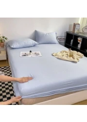 LUNAHOME-3 Pieces Fitted Bedsheet Set, Washable Cotton, Light Blue Color, Queen Size.