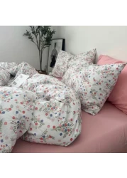 Premium Single size 4 pieces Retro style with candy pink color bedsheet postoral printed bedding set without filler.