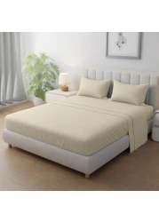 Klub Linen 3PC Striped Fitted Sheet Set, Ultra Soft Microfiber Bedding Set - 1 Fitted Sheet Single (90x190cm) with Deep Pocket and 2 Pillowcases (50 x 75 cm), Beige