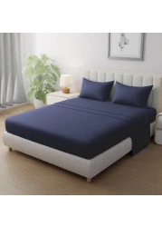 Klub Linen 3PC Striped Fitted Sheet Set, Ultra Soft Microfiber Bedding Set - 1 Fitted Sheet Queen (150x200cm) with Deep Pocket and 2 Pillowcases (50 x 75 cm), Navy