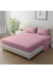 Klub Linen 3PC Striped Fitted Sheet Set, Ultra Soft Microfiber Bedding Set - 1 Fitted Sheet Double (120x200cm) with Deep Pocket and 2 Pillowcases (50 x 75 cm), Baby Pink
