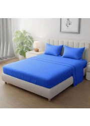 Klub Linen 3PC Striped Fitted Sheet Set, Ultra Soft Microfiber Bedding Set - 1 Fitted Sheet Single (90x190cm) with Deep Pocket and 2 Pillowcases (50 x 75 cm), Royal Blue