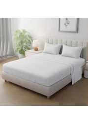 Klub Linen 3PC Striped Fitted Sheet Set, Ultra Soft Microfiber Bedding Set - 1 Fitted Sheet Single (90x190cm) with Deep Pocket and 2 Pillowcases (50 x 75 cm), White