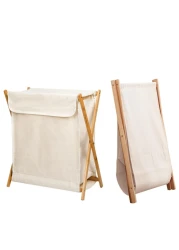 67L Bamboo Laundry Basket with Cover for Dirty Clothes Hamper Storage Organizer Portable X Frame Freestanding Toilet Sorter Cart for Bathroom and Bedroom Towels Blankets