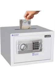 Rubik Drop Slot Safe Box with Digital Keypad and Key Lock A4 Document Size for Cash Deposit on Top Home Office (25x35x25cm) White
