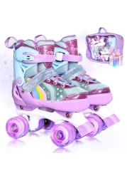 Fotoumgl Roller Skates for Kids Girls Boys, 4 Size Adjustable Rainbow Toddler Rollerskates with 8 Full Light up Wheels, Safe and Fun for Children Beginners, Outdoor Indoor Sports