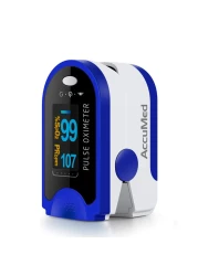 AccuMed Fingertip Pulse Oximeter, Sp02 Finger Blood Pulse Oxygen Monitor, w/Carrying case, Lanyard Silicon Case &amp; Battery CMS-50D (Blue)