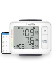 iHealth Push Wrist Blood Pressure Monitor Digital Bluetooth Blood Pressure Machine with Large Display and Portable Carrying Case for at Home and Travel Use