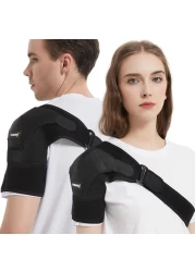 PRMRES Shoulder Support Brace for Men and Women - Adjustable Stability Sleeve Wrap for Torn Rotator Cuff - AC Joint Pain Relief - Tendonitis - Fits Right or Left Shoulder (L-XL)