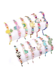 Lorfancy 12 Pcs Kids Girls Bracelets Jewelry Women Unicorn Animal Friendship Bracelet Pendant Teen Toddler Baby Cute Adjustable Multicolor Woven Pretend Play Bracelet