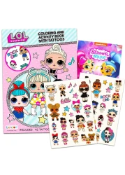 LOL Dolls Temporary Tattoos Party Pack - 25 L.O.L. Tattoos with 25 Shimmer Tattoos and LOL Coloring Book Bundle (LOL Party Supplies)