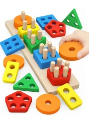 Montessori Toys for 1 2 3+ Year Old Toddlers, Educational Toys for 1 2 3 + Year Old Girls Boys ,Wooden Stacking Toys for Toddlers 1-3,Shape Sorter Toy,Color Sorting Toy,Learning Toy.