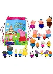 Am Anna - Am Anna 25Pcs Cartoon Peppa Pig Friends Toys Soft Head For Kids Gift With Bag