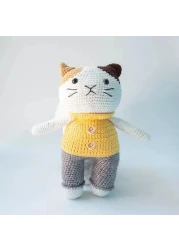 Handmade Natural Cotton Crochet Cat Toy Doll for Baby Friend Amigurumi Crochet Sleeping Buddy for Kids and Adults, 25cm