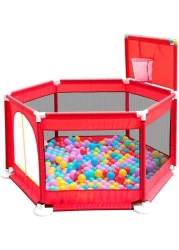 Baby Kids Playpen Activity Center with 30 Balls &ndash; Safe and Portable Folding Playpen for Crawling, Indoor &amp; Outdoor Use, Fitted Floor, Red &ndash; Ideal Baby