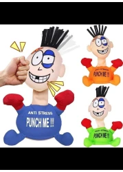 Electric Anti Stress Punch Me Plush Doll Relief Toys, Funny Plush Doll with Screaming Sound Creative Screaming Toys Desktop Anger Management Toys for Adults and Children (Blue)