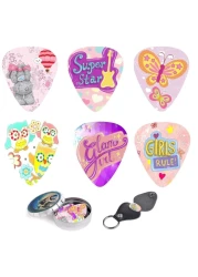 Kids Guitar Picks For Girls Pink Butterfly Christmas Gift Cool 12 Medium Celluloid Picks W/FREE BONUS Sleek Tin Box &amp; Pick Holder. Gift for Girls Kids Teens Daughter Granddaughter