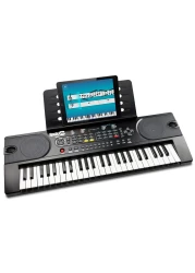 RockJam 49 Key Keyboard Piano with Power Supply Sheet Music Stand Piano Note Stickers Simply Piano Lessons Black