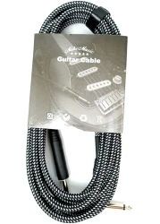 Mike Music 1/4 Inch Tweed Cloth Jacket Right-Angle Guitar Instrument Cable - 5 Meter (Black) (5 meter, Black)
