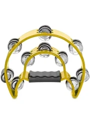 Mike Music Half Moon Musical Tambourine Double Row Metal Jingles Hand Held Percussion Drum For Gift Ktv Party Kids Toy With Ergonomic Handle Grip (Half Moon, Yellow)