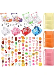 Rotatingpals 161 Pcs Mini Food Miniature Grocery Food Mini Shopping Cart Basket Supermarket Trolleys Doll House Accessories Drink Bottle Kids Toy Cosplay Game for Party Accessory