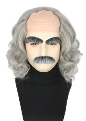 Topcosplay Mad Scientist Wig Old Man Wig Halloween Costume Bald Wigs With Moustache Eyebrows Colonial Wig