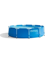 Intex 10 Foot x 30 Inch Round Metal Frame Backyard Above Ground Swimming Pool