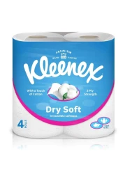 Kleenex Dry Soft Toilet Tissue Paper 2 PLY 4 Rolls x 200 Sheets Embossed Bathroom Tissue with a Touch Of Cotton
