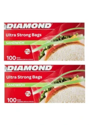 Diamond Ultra Strong Zipped Sandwich Bags 100 Bags 16.5x14.9cm Pack of 2