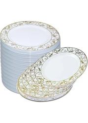 7.5'' White &amp; Gold Disposable Plastic Plates &ndash; 24g, Sturdy &amp; Elegant &ndash; Pack of 120 plates