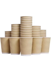 MahMir&reg; 12oz. Brown Disposable Ripple Insulated Coffee Cups - Eco-Friendly Disposable Cups - Hot Beverage Corrugated Paper Cups - Sleeve Ripple Wall Paper Coffee Cups for Drink -Tea Cup (12oz. 100pcs)