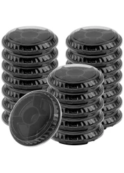 JEUIHAU 20 PCS Disposable Fruit Tray with Lid, Black Plastic Veggie Tray, Fruit Platter Tray with Lid Round Plastic Appetizer Tray for Party, Picnic, Buffet, 9.6 Inches