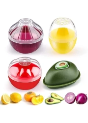 Sunscreen 4 Pieces Silicone Fruit and Vegetable Shaped Savers, Storage Containers for Fridge, Avocado Lemon Tomato and Onion Keeper, BPA Free Food Saver, Holder, Refrigerator Vegetable Crisper