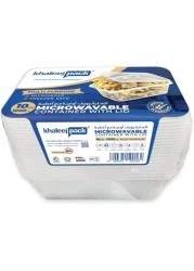 Khaleej Pack Disposable Container with Lids Bowls For Food - 1000 ml Pack of 10 Rectangular Microwave Plastic Freezer Soup Pint Deli Kitchen Containers Storage Box Khaleej Pack