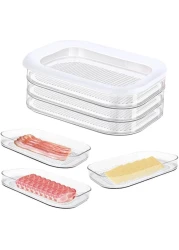 Cold Meat Boxes for Fridge with 3 Layers - Sausage Storage Fridge with Lid - Suitable for Storing Meat Products - Fridge Organiser Cold Cuts - 3 x 550 ml - White