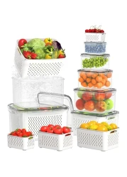 Raxoom 12 Piece Plastic Fridge Organizers and Storage Drain Food Container For Fruits Vehetables Berry Lettuce Salad Leak-proof Airtight Food Storage Containers with Lids with Colanders, BPA-Free