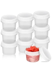 10 Pack 200ml Reusable Small Plastic Containers with Screw Lids, Small Food Storage Freezer Containers, Deli Containers Stackable Food Storage Jars, Sauce Condiment Jars Lunch Box Accessories