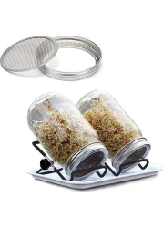 COOLBABY Jar Sprouting Kit-2pack 32oz Complete Wide Mouth Mason Jar Sprouting Kit with Stainless Steel Sprouter Lids,Stand &amp;Tray,Sprouting Jars for Bean Broccoli Alfalfa Radish Sunflower Seed