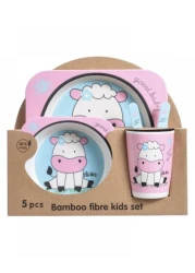 5PCS Unbreakable Kids Plate and Bowl Set for Healthy Mealtime, Bamboo Children Dishware Set with Plate, Bowl, Cup, Fork and Spoon, BPA Free Dishwasher Safe, Sheep
