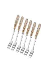 Lihan 6Pcs Ramadan Designed Fork (S), Gold Plasted Design Plating Stainless Steel 15.5X1.5X15.5Cm Spoons For Cake Spoon, Dessert Spoons, Easy To Clean, Dishwasher Safe
