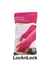 LocknLock Pink Rubber Gloves (M) 36cm - Non-Slip Grip, Comfortable Fit, Ideal for Household Cleaning