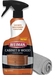Weiman Cabinet &amp; Wood Clean &amp; Shine Spray - Furniture, Kitchen Cabinets, Baseboard &amp; Trim, Fresh Almond Scent, Microfiber Cloth Included