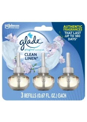 Glade PlugIns Refills Air Freshener Scented and Essential Oils for Home and Bathroom Clean Linen 201 Fl Oz 3 Count