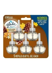 Glade PlugIns Refills Air Freshener, Scented and Essential Oils for Home and Bathroom, Cashmere Woods, 3.35 Fl Oz, 5 Count