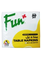 Fun Everyday Table Napkins White 2 Ply 40x40cm 50 PCS