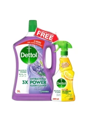 Dettol Lavender Antibacterial Power Floor Cleaner 3L With All-Purpose Cleaner Lemon Squeeze 500ml