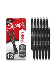 Sharpie S-Gel, Gel Pens, Drawing Pens, Gel Ink Pens For Journaling, Writing Pens, Coloring Pens, Medium Point Pens (0.7Mm), Black Barrel, Black Gel Ink, 12 Count