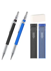 Aitikili 2mm Mechanical Pencil Set 2 Pieces Artist Carpenter Drafting Pencils 20 mm with 2 Tube Lead Refill HB 2B Art Lead Holder Metal Marker for Draft Drawing Writing Art Sketching