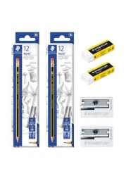 Staedtler Noris HB Pencils 2 PCS and Eraser 526N20 2 PCS with Sharpener 510-50 2 PCS