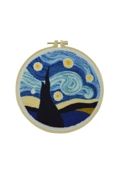 Abillyn Punch Needle Embroidery Starter Kit for Beginner, Punch Needle Fabric with Starry Sky Pattern, Embroidery Hoops and Embroidery Pen (Starry Sky)